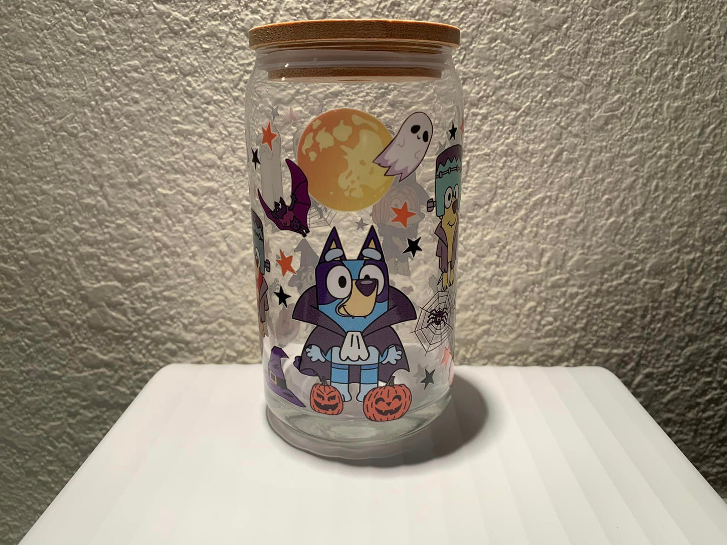 Blue Heeler Spooky Glass Cup