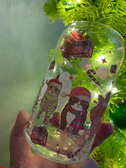 Festive Cats Glass Cup