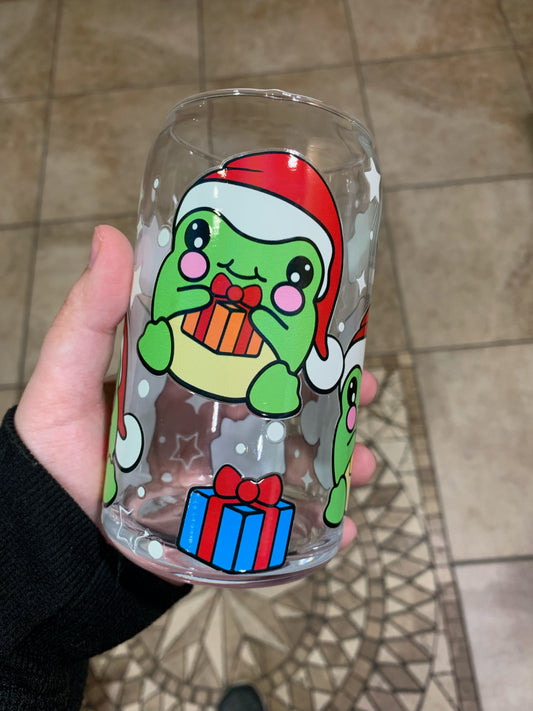 Santa Frog Glass Cup