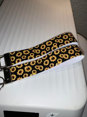 Black Sunflower Wristlet Keychain